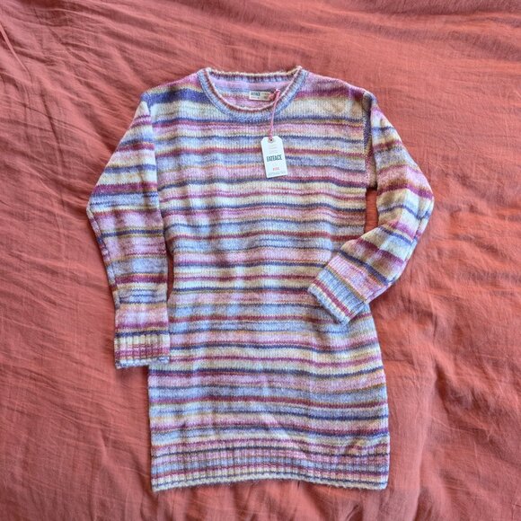Fatface Kids Girls 11 12 yrs Striped Cozy Pink Purple Sweater Dress Wool Blend - Picture 3 of 9